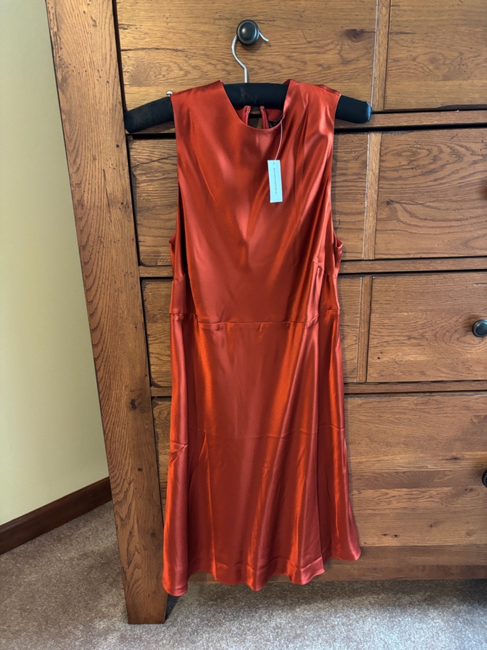 Banana Republic Satin Sleeveless Midi Dress in Burnt Orange